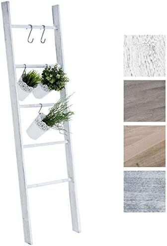 CLP Wooden ladder shelf MARIETTE, 50 x 145 cm (WxH), 5 steps, decorative ladder antique white