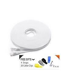 Cat 6 cable de Ethernet Blanco 100 ft (a un precio CAT5e pero más elevado ancho de banda)   Flat Internet   Cable de red CAT6 Ethernet Patch Cable corta   Cat6 cable de computadora con Snagless Conectores RJ45