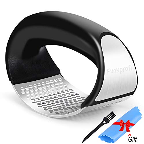 Funkprofi Garlic Press Rocker Stainless Steel Garlic Crusher Squeezer Slicer Mincer Chopper Kitchen Gadget with Handle Easy to Clean