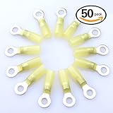 Glarks 50pcs 12-10 Gauge M6 Ring Nylon Heat Shrink Waterproof Quick Disconnect Electrical Insulated Crimp Terminals Connectors Assortment Kit