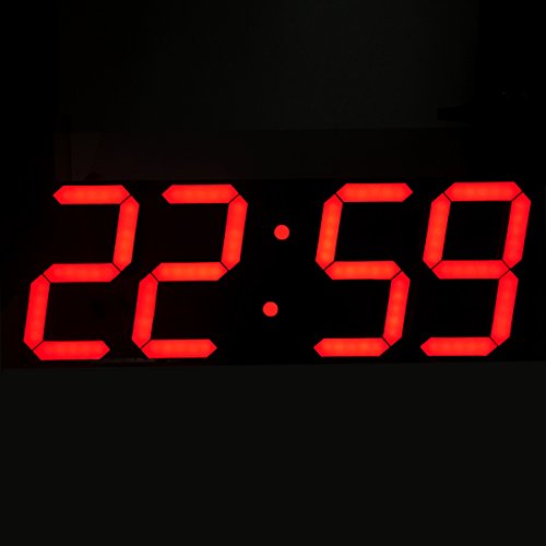 Goetland 16 3/4 Jumbo Wall Clock LED Digital Multi Functional Remote Control Countdown Timer Temperaturer, Red Digital on Black Background