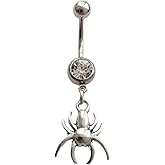 Spider Gothic Style Belly Button Ring, Stainless Steel 14G Navel Barbell Ring, Cool Piercing Body Jewelry, Cute Pendant for Woman