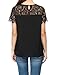 Allegra K Women's Lace Panel Upper Semi Sheer Yoke Short Sleeves Blouse L Black