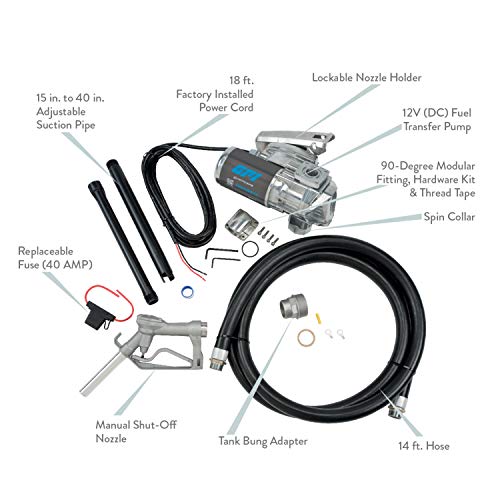 GPI G20 12V Fuel Transfer Pump, Manual Nozzle, 20 GPM Fuel Pump, 14
