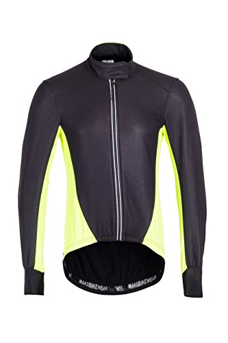 Thermal Cycling Jersey Long Sleeve Snow Water Reflective Windproof Firewall Winter Biking Jacket (Black-Fluorescent, Medium)