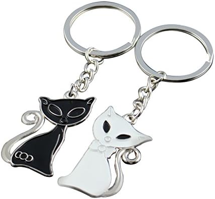 Wakerda 1 Pair Alloy Keychain Charms Black and White Cat Couple Keychain Decoration Handbag Charm Pendant Creative Key Rings Gift for Women Lover
