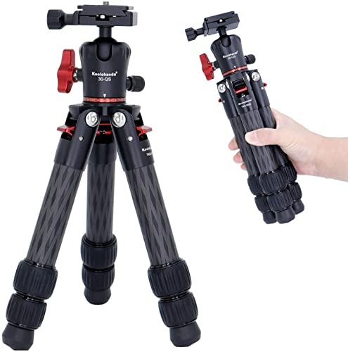 Koolehaoda Portable Carbon Fiber Mini Tripod with 360ยฐ Ballhead Lightweight Compact Tabletop Tripod Max Load 22lbs/10kg for DSLR Camera,Weighs only 1.5 pounds - (Black)