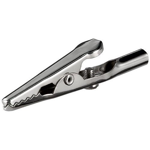 Constrabo® | 20x crocodile clips with a screw & bayonet cap made of metal | Iron, nickel-plated | Length 51 mm | Sprung jaw opening for firm hold | Crocodile clamps, alligator clips, miniature clips