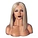 DOINSHOP Straight Bob Hair Cut Blonde Wig Density Remy Human Hair Blunt Cut Brazilian Wig for Women 14 inch