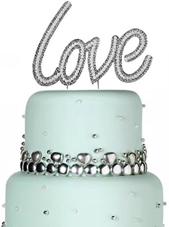 Large Love Cake Topper Sparkle Pearl Rhinestone Cake Topper Sweet Sixteen Cake Topper Wedding Cake Topper Princess Cake Topper Silver Tone