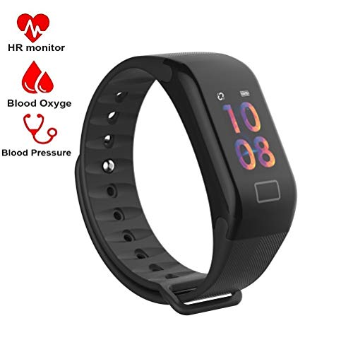YZJ Blood Pressure Monitor Watch,Waterproof Color Screen Fitness Tracker with Heart Rate Blood Oxygen Monitor,Smart Wristband with Calorie Counter Watch Pedometer Sleep Monitor Bluetooth Bracelet