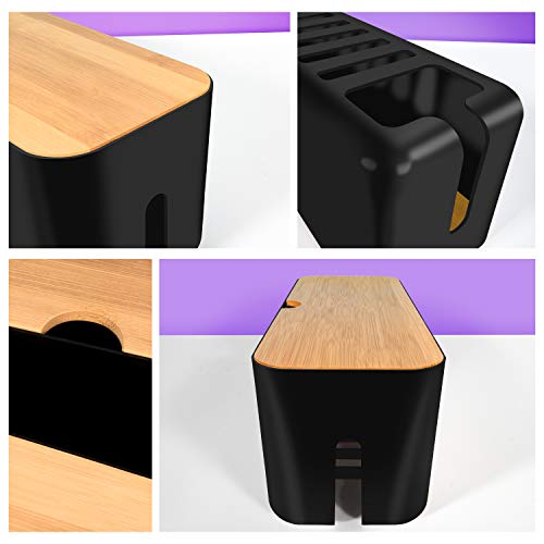HomeBliss Cable Management Box with Bamboo Lid Small & Large Cord
