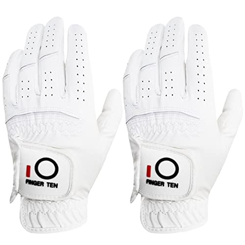 Golf Gloves Men Left Hand for Right Handed Golfer Resistant Grip Weathersof Synthetic Value 2 Pack, Men’s Golf Glove Relaxgrip Hot Wet Weather Color White Black Durable Breathable (White, M) — image 1