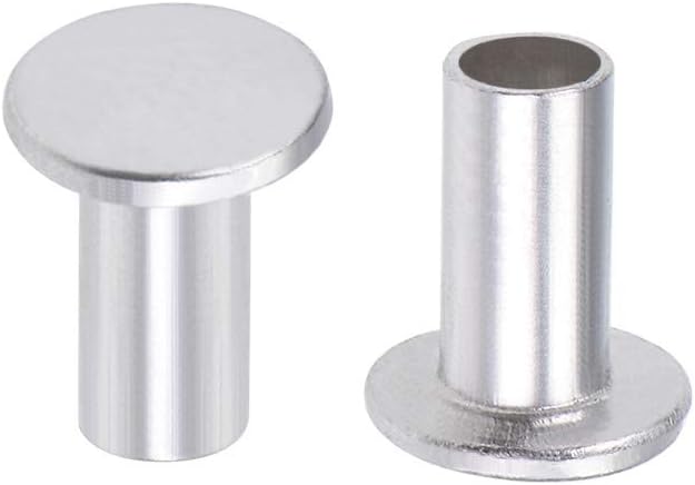 sourcing map 200 Pcs 4mm x 8mm Aluminum Flat Head Semi-Tubular Rivets Silver Tone, 200 Pcs M4 x 8mm