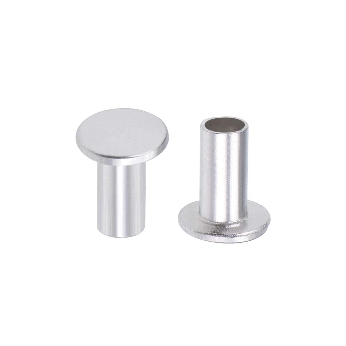 sourcing map 200 Pcs 4mm x 8mm Aluminum Flat Head Semi-Tubular Rivets Silver Tone