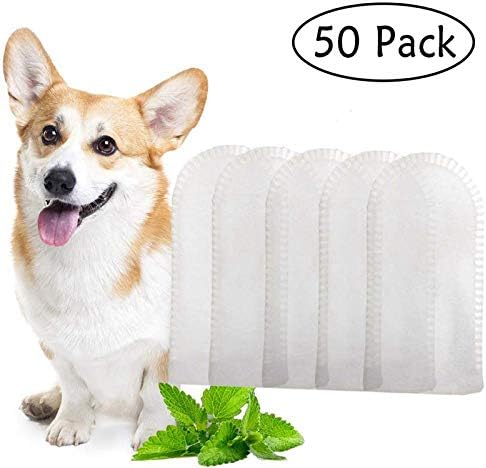 50pcs Tooth Wipes,Teeth Cleaning Pads for Dogs Cats Dog Dental Wipes Fresh Breath Dog Finger Brush Safe and Effective Pads for Cleaning Teeth Eyes Ears