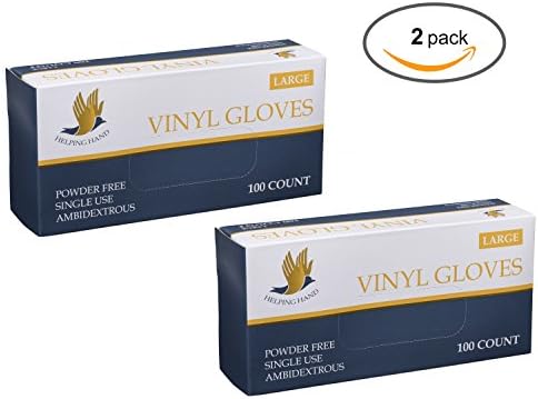 Disposable Vinyl Gloves, Powder Free, Clear, Latex Free, Allergy Free, Large, 100 Gloves Per Box -2 Pack- (Large)
