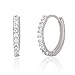 Mia Sarine Women Single Row Round Cut Cubic Zirconia Huggie Hoop Earrings in Sterling Silver