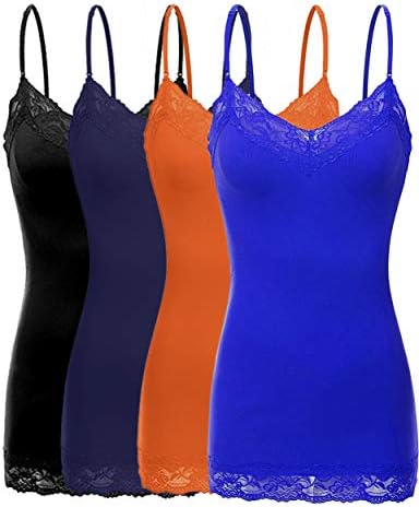 ViiViiKay Women's Basic Spaghetti Strap Lace Trim Cami Tank Top Junior to Plus