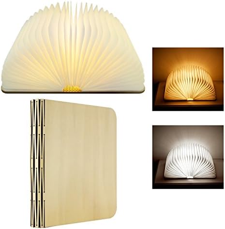 LED Book Lamp, SKST Wireless Wooden Foldable Reading Night Light Table Lamp with USB Rechargeable 2 Changeable Colors for Decor Birthday Gift Lighting Kids Children Sleeping