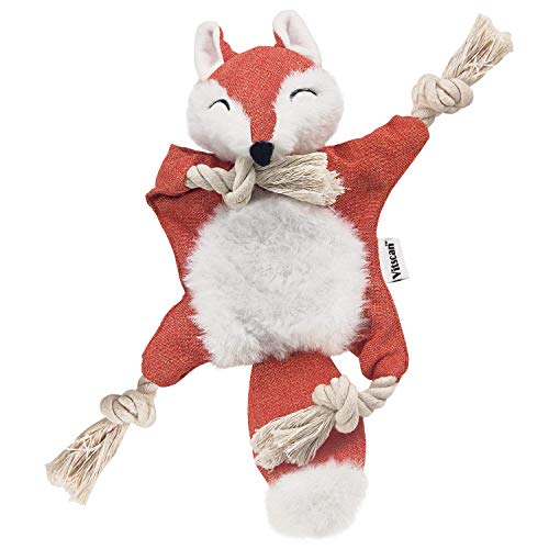 Fox Dog Toy with Squeaker, Stuffless Dog Toy Crinkle Hunting Dog Toy Plush Durable Dog Squeaky Toys Cotton Rope Dog Toy Throughout the Body Cute Dog Chew Toys for Puppies with Eyes Embroidery Design