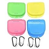 Mouth Guard Case, AIWAYING Orthodontic Dental Retainer Box,Carabiner Hook, Retainer with Case Air Vent Holes Denture Storage Container 4 Pack