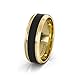 Duke Collections 8mm 18k Plated Gold Tungsten Ring Black Carbon Fiber Surface Beveled Edges Comfort Fit