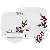 Corelle Boutique Square Kyoto Leaves 16-Piece Dinnerware Set, Service for 4