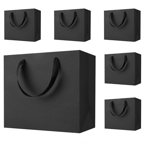 MOXARYSU Black Gift Bags With Handles: 12.5x4.5x11 Inch 6pcs Large Paper Gags Bulk For Party Shopping Birthday Wedding
