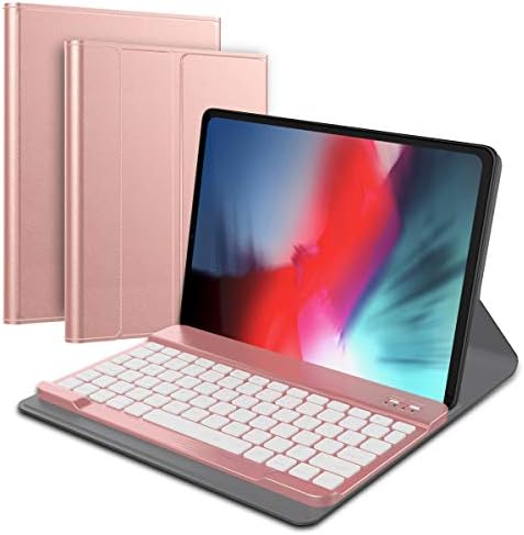 iPad Pro 12.9 Inch Keyboard Case, iPad Pro 12.9 inch 2018 Leather Tablet Bumper Shell, Wireless USA Keyboard , Auto Magnetic Sleep/ Wake Full Body Protective Tablet Protector Bumper Shell Rose Gold