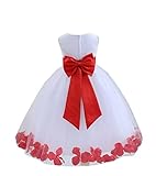Wedding Pageant Flower Petals Girl White Dress with Bow Tie Sash 302a