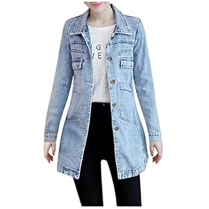 Xmiral Denim Jas Vrouwen Effen Kleur Turndown Kraag Knop Retro Denim Jas