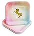 Praity Square Paper Unicorn Themed Plates Set: 16-Pack Waterproof Gold Foil Unicorn Party Supplies | Deluxe Party Plates from Thick Paper | Disposable Plates for Birthday, Kids' Party & More (7 Inch)