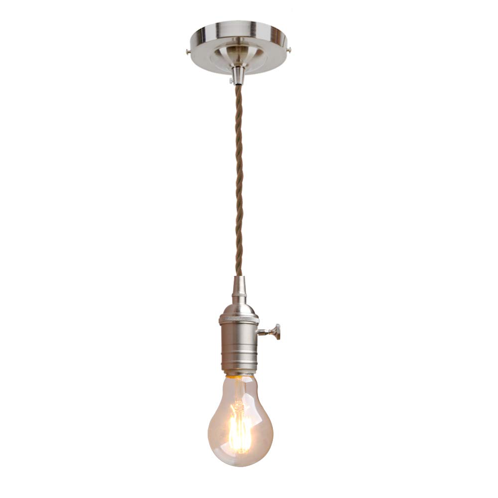 Phansthy Industrial Pendant Light Fitting with Switch, 1-Light Vintage Ceiling Lights, Hanging Lamps Decorative Lighting Fixture for E27 Edison Bulbs(Brushed Nickel)