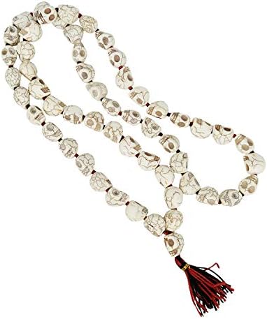 Artificial Bone Skull Mala White Carved Beads NAR Mund Mala with 32+1 Beads Rosary/Jaap Mala for Pooja Chanting or Wearing