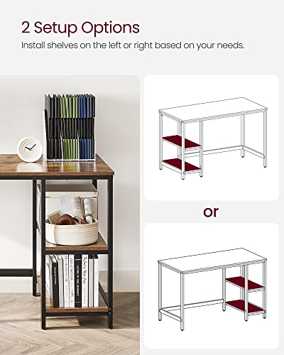 VASAGLE ALINRU Computer Desk, 55.1-Inch Wide Home Office Desk for Study, Writing Desk with 2 Shelves on Left or Right, Steel Frame, Industrial, Rustic Brown and Black ULWD55X