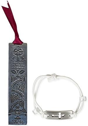 First Holy Communion Blessings Bookmark and Cross Stretch Bracelet Gift Set, White