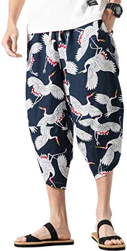 Mirecoo Men's Summer Boho Hippie Wide Leg Cotton Baggy Harem Pants Trousers with Pockets