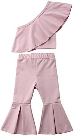 Greenafter Baby Kids Girl Ruffle Romper Jumpsuit Overalls Bell Casual Long Pants (Light Pink(one Shoulder), 5-6Years)
