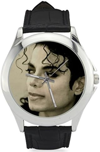 Michael Jackson Image Black Leather Band Steel Watch for a Unique Christmas Gift