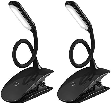 HSicily Led Clip Reading Light 360° Adjustable Travel Reading Lights USB Rechargeable 3 Levels Brightness Touch Control Clip Lamp Bedside Book Lights with Good Eye Protection Brightness, 2 Pack
