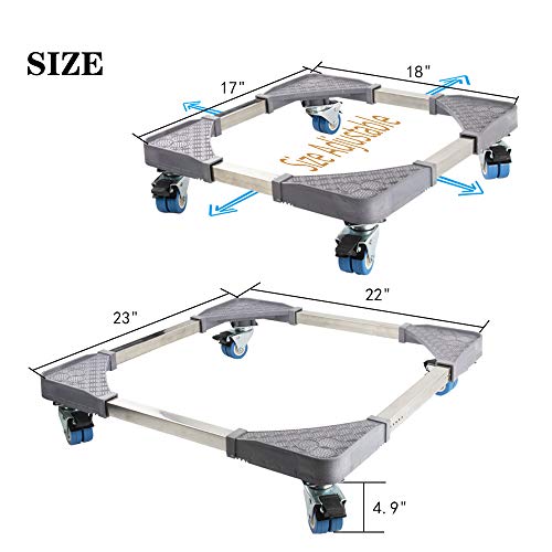 Adjustable Washing Machine Stand with 8 Locked Rubber Swivel Wheels Movable Base Dolly Pedestal For Washing Machine Dryer Mini Refrigerator