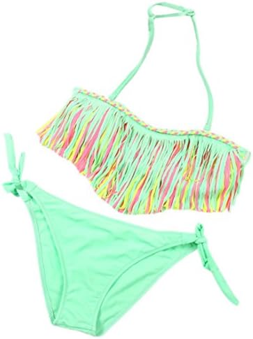 LVearth Baby Girls' Swimwear Halter Tassel Two-Piece Swimsuit Beach Bathing Bikini Set (M(5-6Years), Green)
