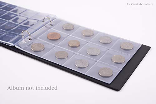 CONDORBOX Coin Holder Album Sleeves 10 Pages, 120 Pockets - for Big Gold Silver Coins Collection for Quarters Penny Foreign Coins - Collector Supplies Protector Sheets - size pocket 1.97'' x 2.16''
