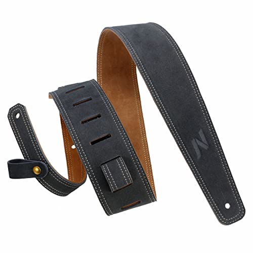 Nefelibata Gitarrengurt, 6,3 cm breit, bayerisches getrommeltes Leder, Gitarrengurt mit Schaumstoffpolsterung und Kabelaufbewahrungsschlaufe, für Kind