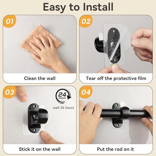 WEKIWGOT Curtain Rod Bracket, No Drilling, Strong Self Adhesive Fixing for Bathroom, Kitchen, Living Room, Dresser Bedroom (Black 6 Pieces)