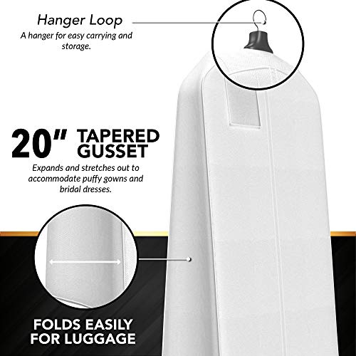 Women's Dress and Gown Garment Bag - 72"x24" with 20" Tapered Gusset -White