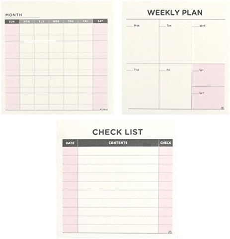 SECOND MANSION 3 Desk Memo Pad Set - Check List + Monthly + Weekly Notes