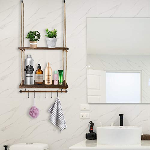 Mokof 2 Tiers Wood Hanging Plant Shelf Indoor - Thumbnail 2