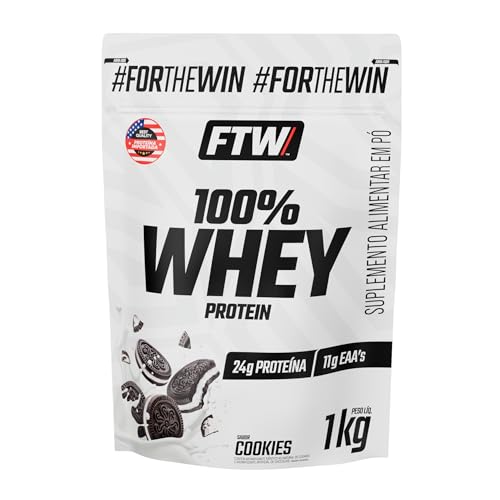 FTW 100% Whey Protein com Proteína Concentrada WPC, para Atletas com Alto Valor Biológico, Suplemento Pós-Treino Sem Glúten - Refil 1kg (Cookies)